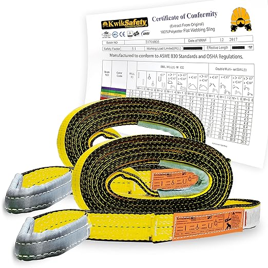 KwikSafety - Charlotte, NC - Mighty Sumo 2”x 12’ Poly Web Sling [2 Pack] Lifting Strap ASME OSHA / 6400lbs Vertical 5100lbs Choker 12800lbs Basket/Rigging Moving Towing Hoisting Gear