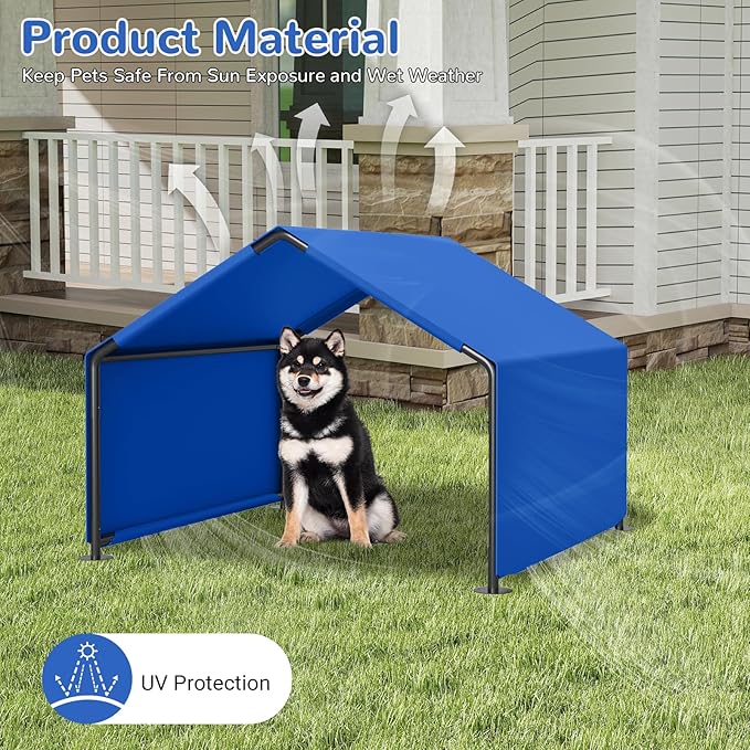 Dog Shade Shelter Outdoor, 4'x4'x3' Dog Tent Outdoor, Pet Tent Outside with Waterproof Roof, Blue Sun Rain Cover for Pet Cat Goat Pig Small Animals and Livestock