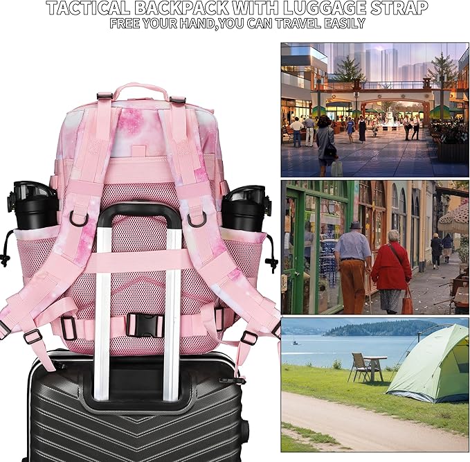 Military Tactical Backpack 45L/25L 3 Day Assault Pack Molle Daypack Hiking Backpack for Men and Women (Pink StarrySky, 45L)