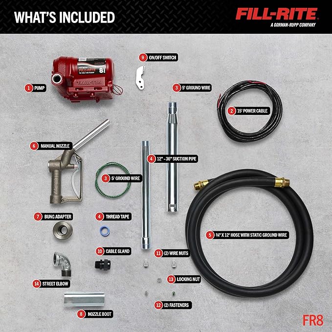 Fill-Rite FR8 12V 8 GPM Fuel Transfer Pump w/Standard Accessories