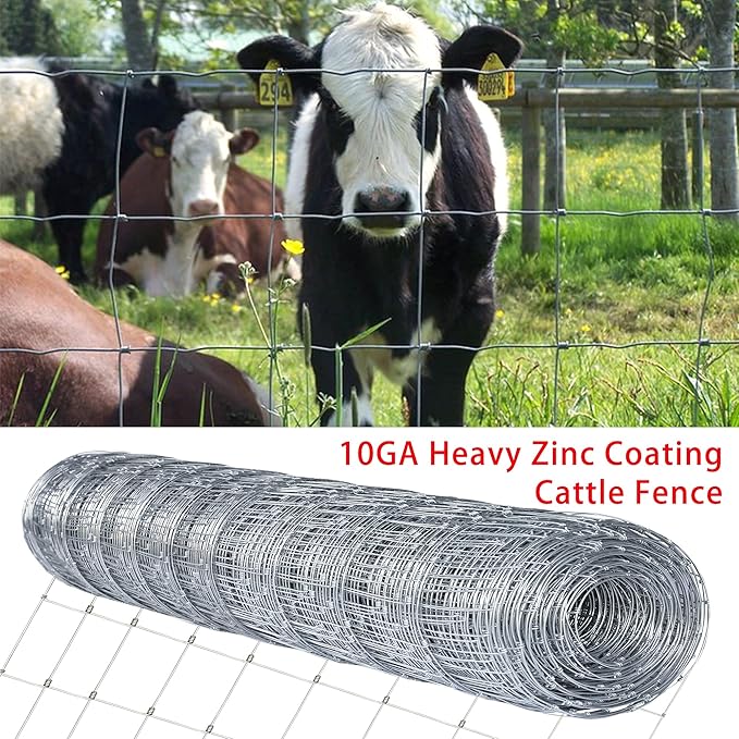 10GA Thickened Heavy Duty Farm Fence, 4ftx100ft Galvanized Cattle Goat Fence, Heavy Zinc Coating Wire Fencing, Wire Fencing for Hog Deer Horse