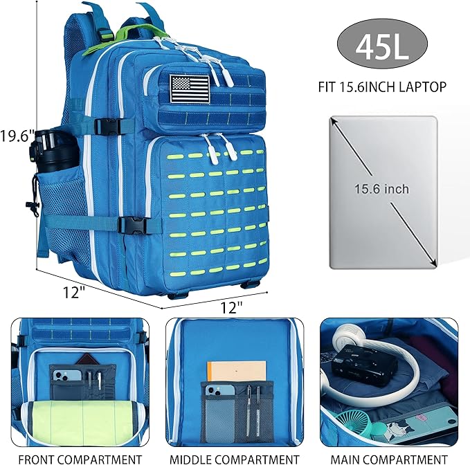 Military Tactical Backpack 45L/25L 3 Day Assault Pack Molle Daypack Hiking Backpack for Men and Women (Blue-Yellow, 45L)
