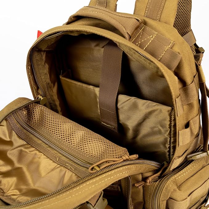 25 L Tactical Backpack: durable military-style backpack with MOLLE system for daily carry, travel, gym, hiking, hunting, camping, and outdoor sports. (COYOTE BROWN)