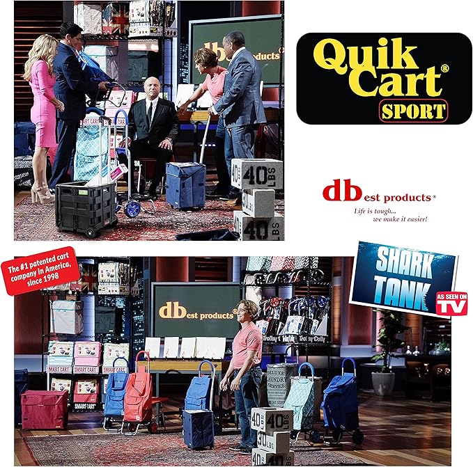 dbest Products Quik Cart Sport Collapsible Rolling Crate on Wheels for Teachers Tote Basket 80 lbs Capacity, Made from Heavy Duty Plastic Used as a Seat, Black, Compact