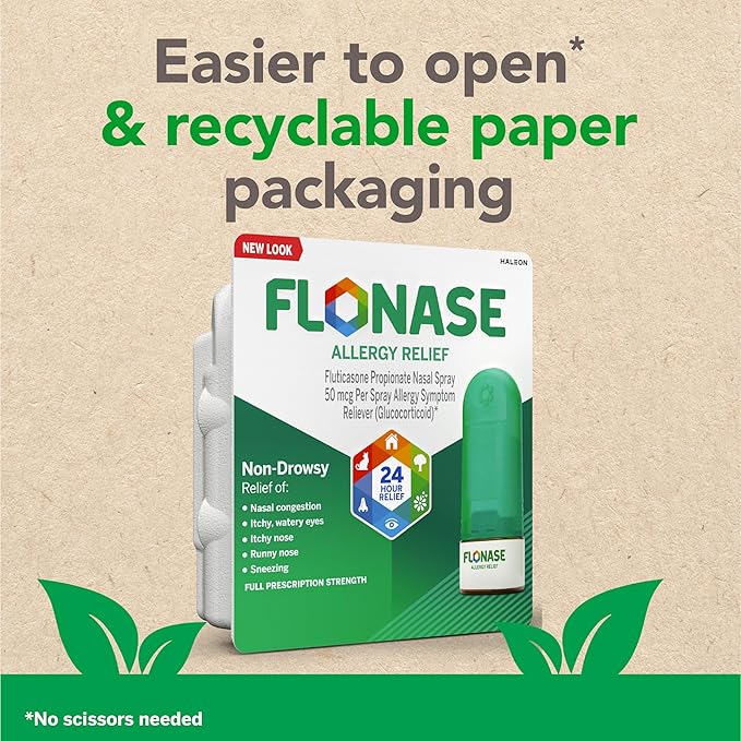 Flonase Allergy Relief Nasal Spray, 24-Hour Non-Drowsy Multi-Symptom Relief 144 Sprays, Bonus Pack of Tissues