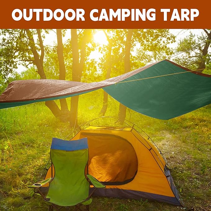 Tarp 12x30 ft 100% Waterproof 7mil Durable Grommets and Reinforced Edges,Uv Resistant,Green/Brown Tarp,Emergency Rain Shelter,Outdoor Cover and Camping Use -by MVPNET