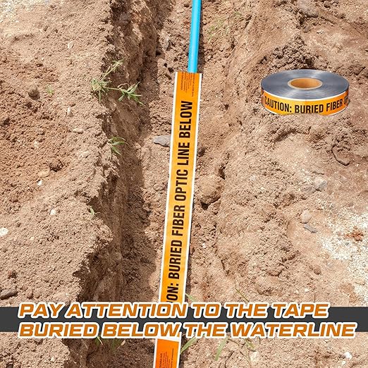Pangda 2 Rolls 1000 Feet Detectable Safety Tape 5 Mil Underground Detectable Warning Tape for Construction Sites Road Repairs (Caution Buried Fiber Optic Line Below, 2 Inch, Orange)