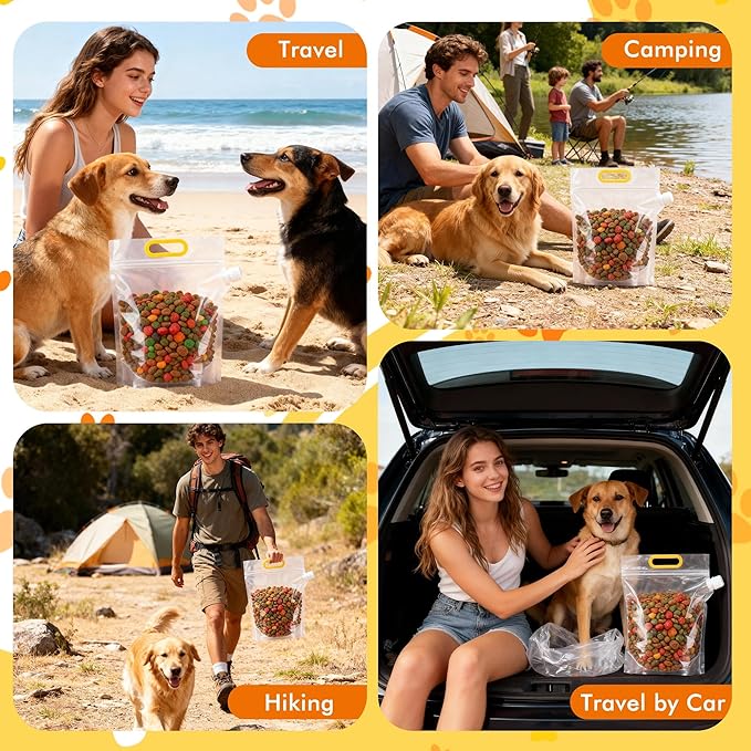3-Piece Pet Food Storage Bags for Travel, Airtight & Portable Travel Dog Food Containers, Transparent Bags for Camping, Dog Boarding & Outdoor Trips (14 Cups)