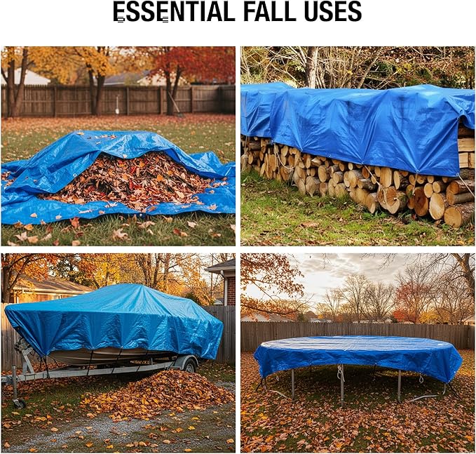 12x16 Blue Waterproof Tarp – Heavy Duty 5 MIL Thick Outdoor Tarpaulin Cover - Multi Purpose Protection for Camping, Tent, Roof, Patio, Pool, Floor, Furniture, Boat, Truck Beds, Pack of 1