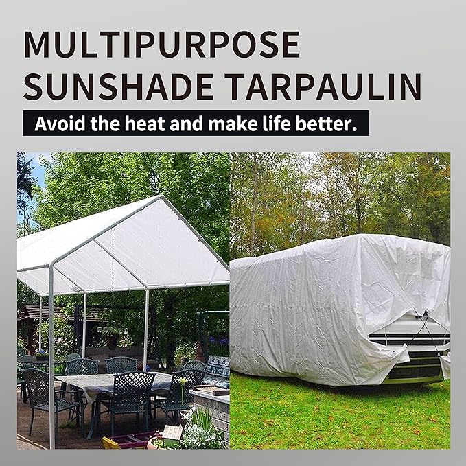 TARPAL 8'x8' White Tarp Waterproof 7.5 mil Medium Duty All Purpose Poly Tarps Cover Waterproof,Snow Proof UV Protection,Rip and Tear Proof,Poly Tarpaulin