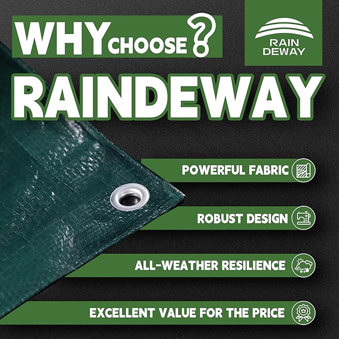RAINDEWAY Tarps 4x8 Feet(2 Pack),Small Tarp Waterproof,5.5 Mil Thick, Multipurpose Waterproof Poly Tarp Cover with Metal Grommets and Reinforced Edges,Green Tarps