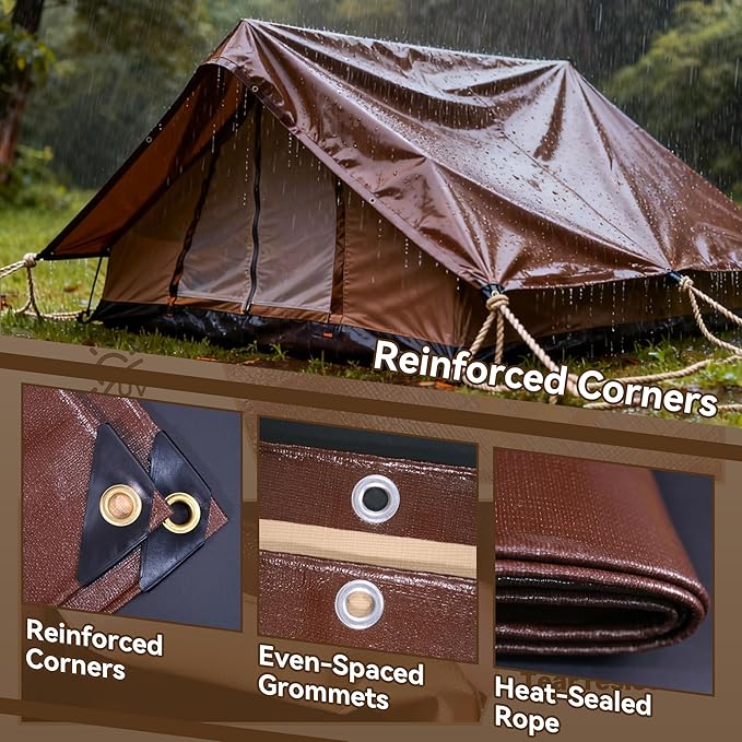 12x24 FT Tarp 22 mil Extreme Heavy Duty Waterproof tarps,Brown&Beige Multipurpose Outdoor Tarpaulin Tear-Proof&UV-Resistant,for Canopy,Camping,Roof,Trailer, Etc