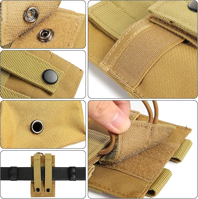 Tactical Radio Holder Radio Holster Molle Radio Pouch Universal Radio Case Military Heavy Duty Radio Bag for Police Firefighter Two Ways Walkie Talkies Vest (Tan-large)