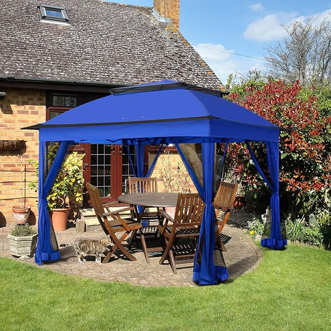 COOS BAY 11x11 Pop-Up Instant Gazebo Tent with Mosquito Netting Outdoor Canopy Shelter with 121 Square Feet of Shade (Blue)