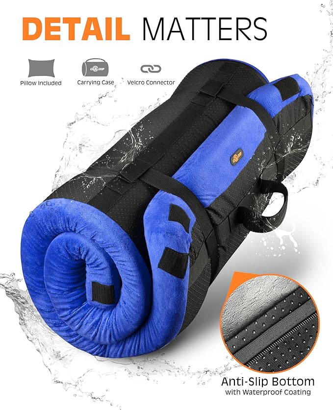 3 Inch Memory Foam Camping Mattress, Dual Layer Thick Sleeping Camp Pad for Car Tent Cot, Roll-Up Portable Glamping Floor Bed for Guests Sleepover