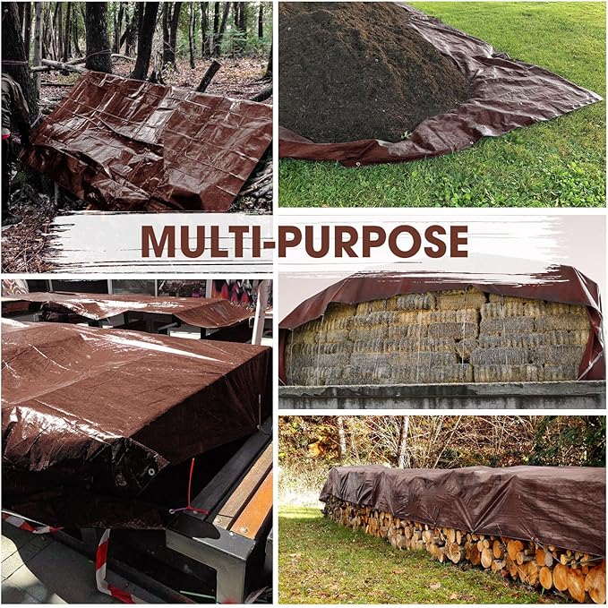 Heavy Duty Double-Sided Waterproof Poly Tarp 15x15 Feet 12mil Thick Polyethylene Tarps, Perfect for Outdoor Use, Plastic Cover & Mat for Tent Camping Storage Boat Bikes Vehicles