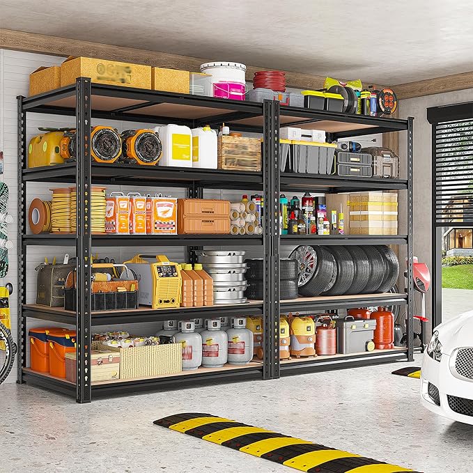 REIBII 2020LBS Storage Shelves 5 Tier Garage Shelving Heavy Duty, Adjustable Metal Shelving, Garage Shelves for Basement, Warehouse, Pantry, Closet, Kitchen 72" H x 35.55" W x 16" D, Black, 3 Pack