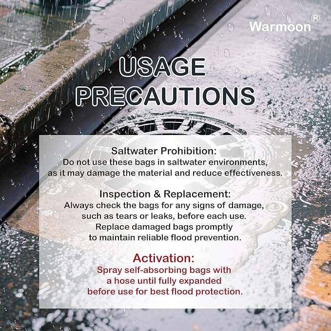 Warmoon 10ft Self-Absorbing Flood Barriers - Ideal for Home Doorways, Garage Floors & Commercial Entrances, Quick Water Activation (10ft (Pack of 2))
