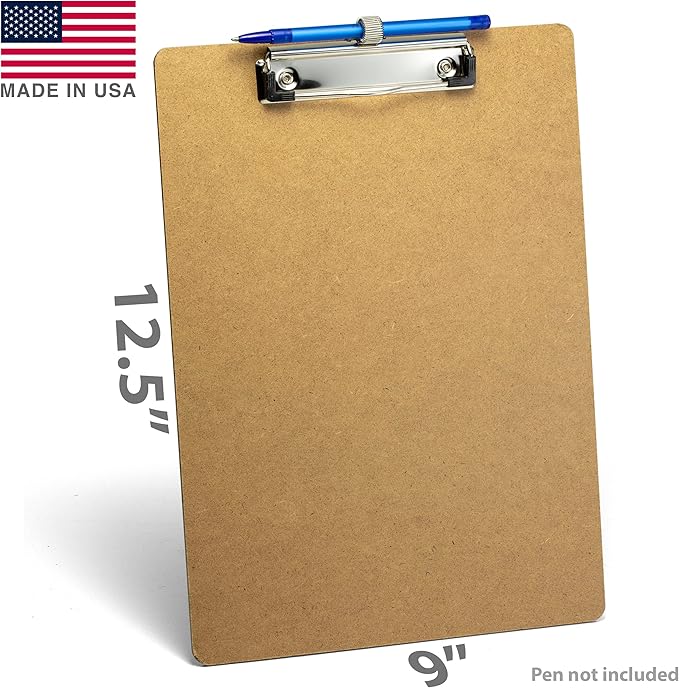 Officemate Wood Clipboard, Letter Size, Low Profile Clip with Pen Holder, 6 Pack (83826)