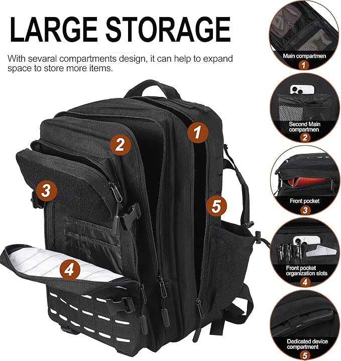 LHI Tactical Military Backpack for Men 25L/45L Large Molle Army Assault Pack 3 Day Hiking Rucksack With Bottle Holder