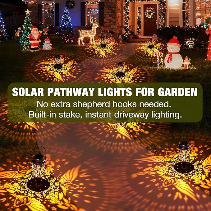 Cooo 4 Pack Solar Lanterns Outdoor Waterproof Hummingbird Red_Sage Solar Pathway Lights Landscape Path Christmas Gifts for Women Mom Grandma Outdoor Table Lamps Garden Yard Backyard Decor -Rose Gold