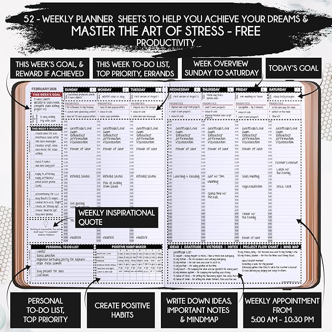 Deluxe 2026 Planner Weekly and Monthly | Law of Attraction Planner with Productivity App | 12-Month for Productivity, Gratitude & Goal Setting | Includes Foldable Vision Board, Gift Box & Stickers