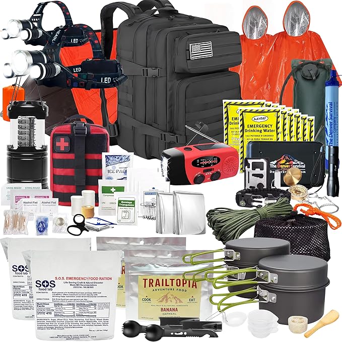 Denver: Premium 72 Hour Survival Backpack with Supplies - 2024 Model Bug Out Bag Backpack - Upgraded Go Bag Emergency Backpack w/Complete Tactical Survival Kit - Bug Out Bag Survival Kit for 2 Person