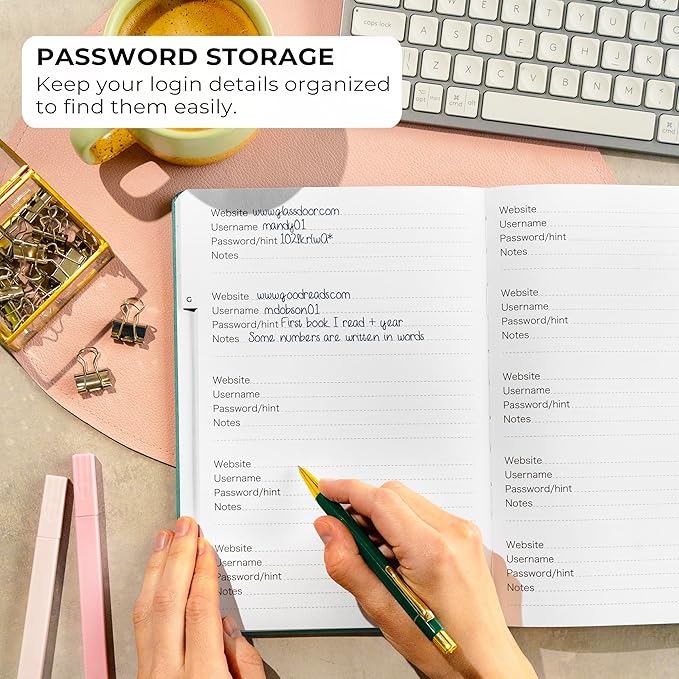 Clever Fox Password Book with alphabetical tabs. Internet Address Organizer Logbook. Large Password Keeper for Website Logins (Turquoise)