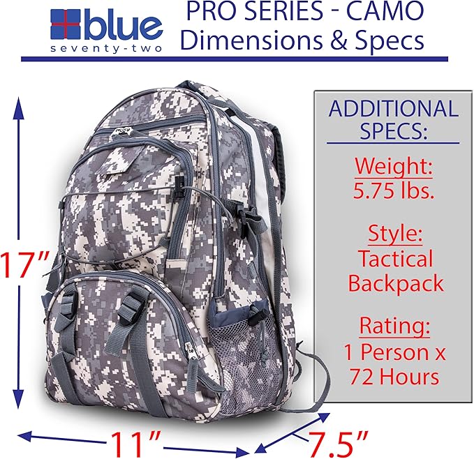 Family 4 Pack - B72 - Pro Series Deluxe Camo 72 Hour Emergency Backpack Survival Kit for 1 Person | Survival Kit for Wildfires, Earthquake, Tornado, Hurricane, and Other Emergencies