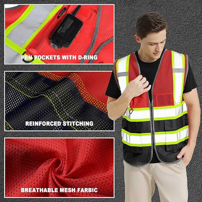 BeautyWill Custom Logo Safety Vest Class 2 High Visibility Reflective Vest for Men - Personalized Logo Team Vest