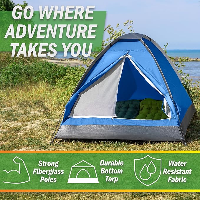 2-Person Dome Tent – Easy Set Up Shelter with Rain Fly and Carrying Bag for Camping