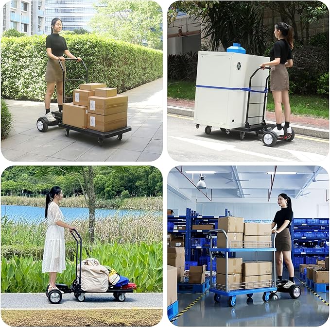 Electric Platform Truck,661lbs Capacity Heavy Duty Flatbed Cart, 1000W Powered Hand Truck Cart,15.5 Mile Endurance, for Warehouse High-Frequency Sorting, Stocking & Picking