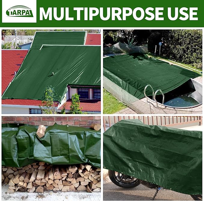 TARPAL 8x8 Tarp Heavy Duty Waterproof Tarp 16mil Thick Tarps with Metal Grommets Every 17.7" UV Protection&Tear -Resistant Cover for Firewood,Roof,Pool,Car,RV&Outdoor Furniture（Green/Blue）