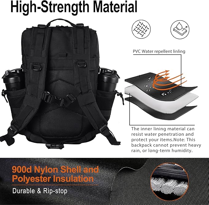 LHI Tactical Military Backpack for Men 25L/45L Large Molle Army Assault Pack 3 Day Hiking Rucksack With Bottle Holder