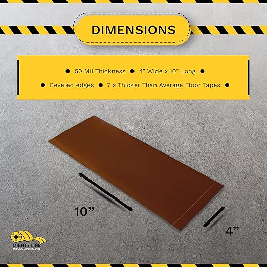 Mighty Line Floor Marking Tape Strips for Safety, Caution, Warning, Heavy-Duty, Peel and Stick, Adhesive, Industrial Quality, Brown, 4" by 10"