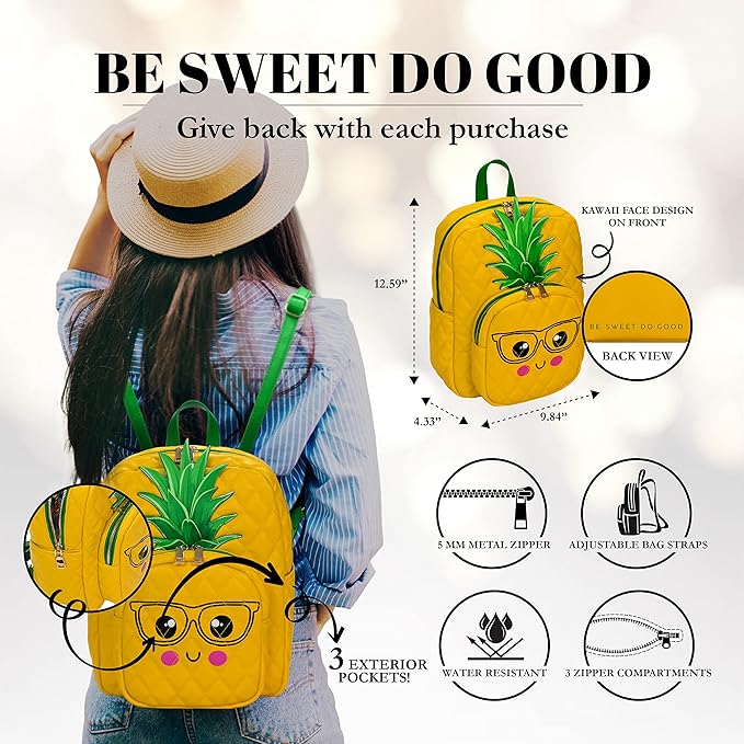 Kawaii Pineapple Backpack Purse | Women and Kids Fashion Backpack Purse | Faux Leather