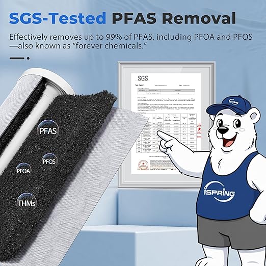 iSpring Whole House Water Filter System Ultimate PFAS Scale and Heavy Metals Protection Removes Up to 99% PFOA & PFOS with SGS-Tested Media, Jumbo Spin-Down Sediment Filter Model: WGB32B-PFKDS+WSP50J