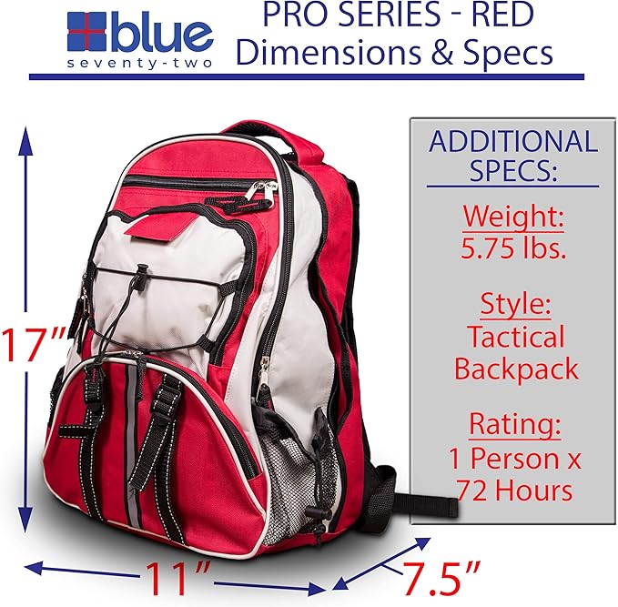 Blue Coolers Family Pack - B72 Pro Series Red Deluxe 72 Hour Emergency Backpack Survival Kit for 1 Person | Wildfires, Earthquake, Tornado, Hurricane, and Other Emergencies, 4