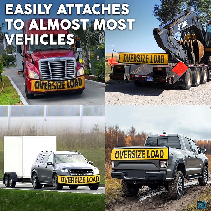 Oversize Load Signs for Trucks 18" x 84", 2 Pack Mesh Nylon Sign with Bungee Cord Metal Hooks for Trailers, and Transport Equipment