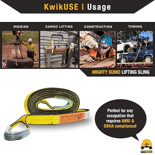 KwikSafety - Charlotte, NC - Mighty Sumo 2”x 20’ Poly Web Sling Lifting Strap Construction ASME OSHA / 6400lbs Vertical 5100lbs Choker 12800lbs Basket/Rigging Moving Towing Hoisting Gear