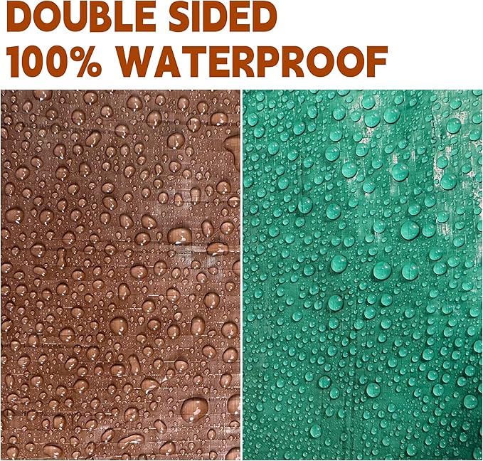 Tarp 12x16 ft 100% Waterproof 7mil Durable Grommets and Reinforced Edges,Uv Resistant,Green/Brown Tarp,Emergency Rain Shelter,Outdoor Cover and Camping Use -by MVPNET