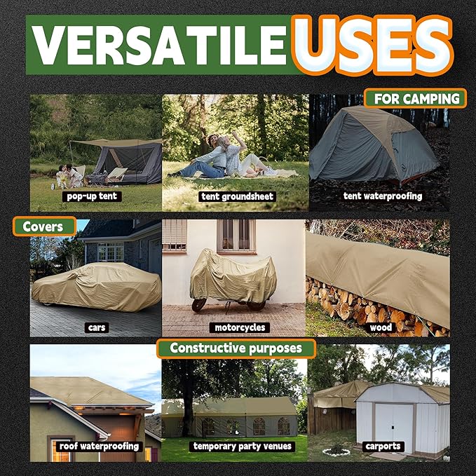 RAINDEWAY 20x40 Feet Heavy Duty Tarp,12 Mil Tan Waterproof Poly Tarp Cover,UV Resistant,Weatherproof,Durable,Multipurpose Tarps with Grommets and Reinforced Edges
