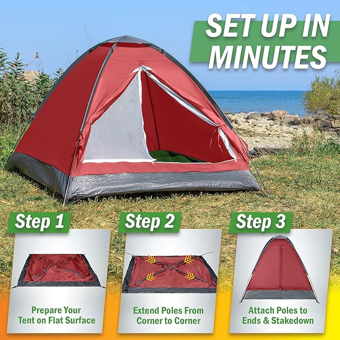 2-Person Dome Tent – Easy Set Up Shelter with Rain Fly and Carrying Bag for Camping