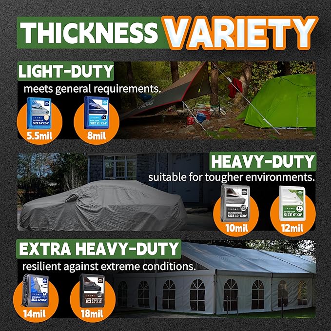 RAINDEWAY 12x20 Feet Heavy Duty Tarp,12 Mil Tan Waterproof Poly Tarp Cover,UV Resistant,Weatherproof,Durable,Multipurpose Tarps with Grommets and Reinforced Edges