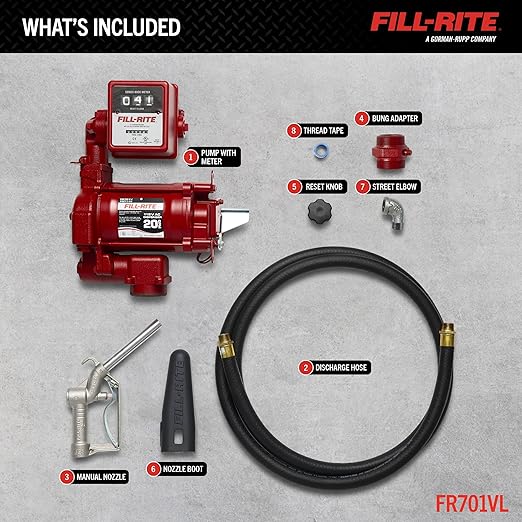 Fill-Rite FR701VL 115V 75 LPM Fuel Transfer Pump with Standard Mechanical Meter Package, Liters | For Gasoline, Diesel, Kerosene, Ethanol Blends, Methanol Blends & Biodiesel up to B20