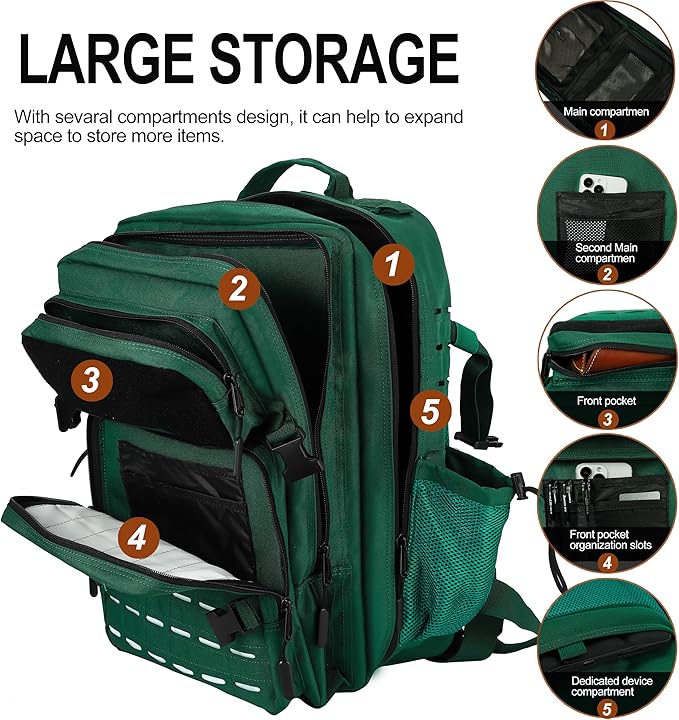 LHI Tactical Military Backpack for Men 25L/45L Large Molle Army Assault Pack 3 Day Hiking Rucksack With Bottle Holder