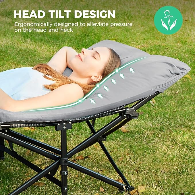 JEAREY Folding Camping Cot for Sleeping, Camping Cots for Adults with Mattress, 1200D Double Layer Oxford Portable Foldable Cot Bed with Carry Bag for for Guest, Travel, Hiking, Light Gray