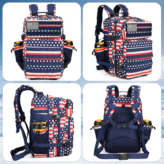 45L Tactical Assault Backpack 3 day assault pack with Molle Waterproof backpack Rucksack for Tactical Backpacks (Striped Flag)