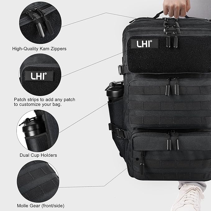 LHI Tactical Military Backpack for Men and Women 25L/35L Army Assault Pack Bag Small Rucksack with Bottle Holder