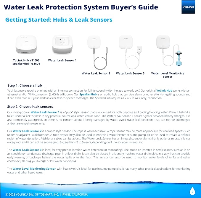 YoLink SpeakerHub & Three Water Leak Sensors Starter Kit – Plays Tones/Sounds, Spoken Messages, LoRa-Powered ¼ Mile Range, App Alert, Emails, SMS/Text, IFTTT